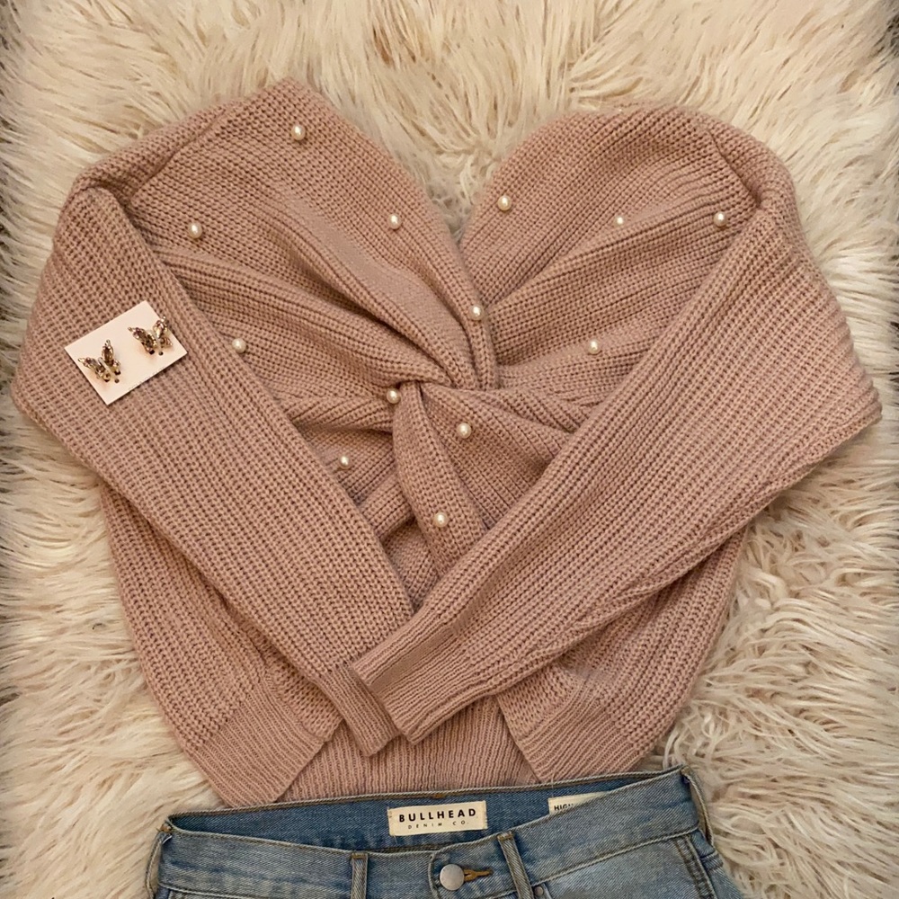 Knotted back off the shoulder sweater